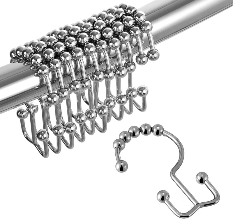 TOPROD Shower Curtain Hooks Rings, Double Sided Shower Curtain Hooks, Stainless Steel Shower Hooks Rust Proof for Bathroom Shower Curtain Rod Curtains, Free Gliding, Chrome, Set of 12 - Image 1
